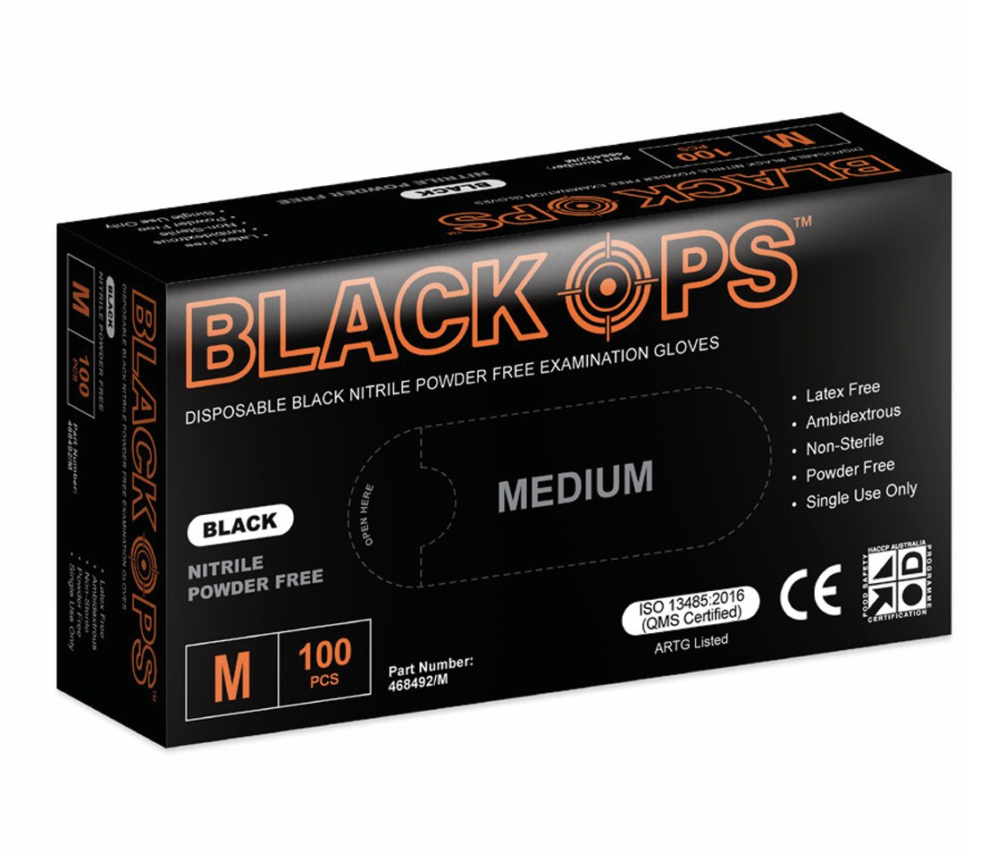 Black Nitrile Powder Free Gloves - Medium - Box of 100 - 29710